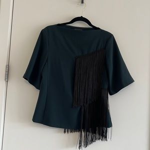 Zara Shirt Sleeve Blouse with black fringes